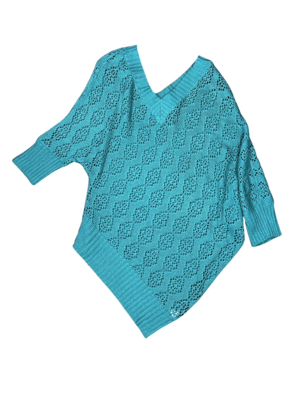 Red Berry Turquoise Open Knit Dolman Sweater Medium